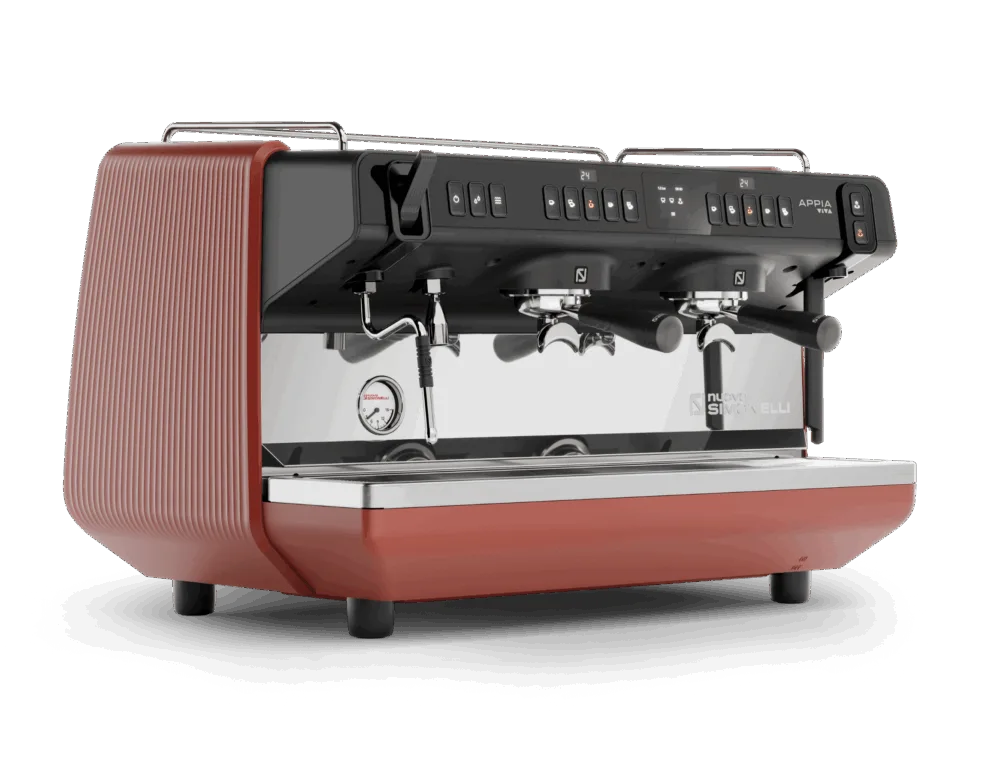 Nuova Simonelli Appia Viva XT two-group espresso machine in garnet