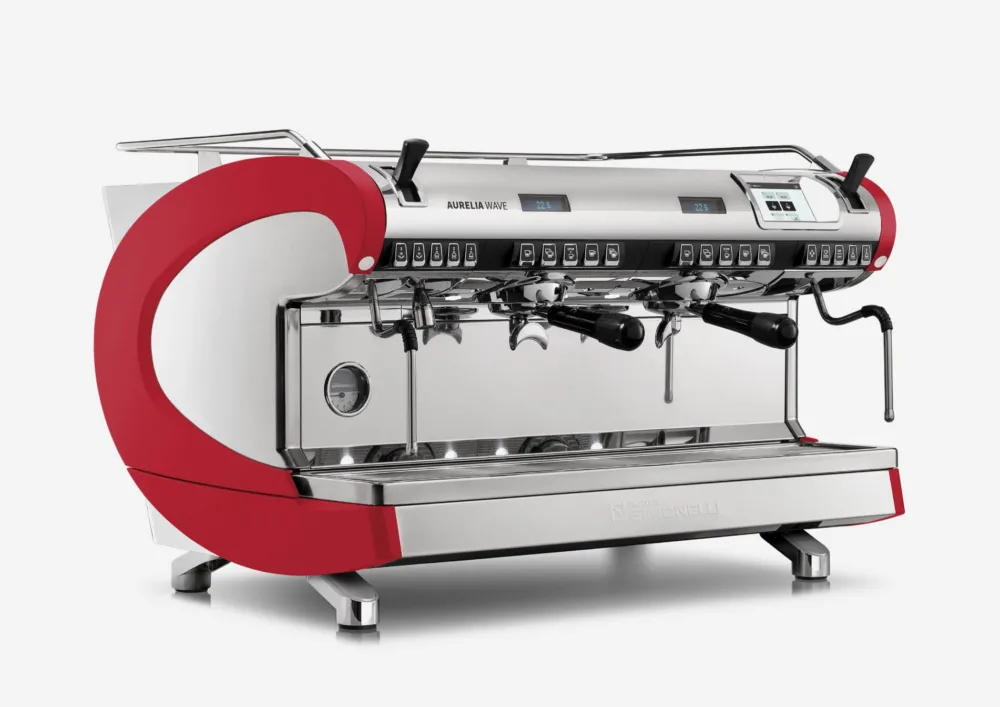 Nuova Simonelli Aurelia Wave espresso machine with red side panel